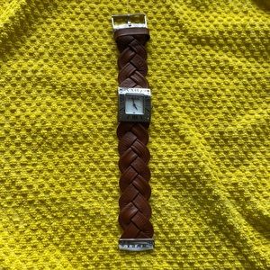 Gorgeous L.A.M.B. Braided Leather Watch Silver Hardware, Mother of Pearl Face